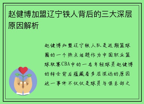 赵健博加盟辽宁铁人背后的三大深层原因解析
